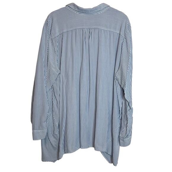 J Jill Womens Coastal Popover Blouse XL Blue White Pinstripe Roll Tab Sleeves - Picture 5 of 8